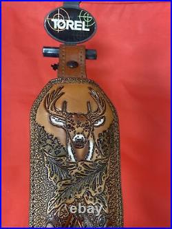 Torel Brown Leather Rifle Sling 1 Inch Padded Embossed Deer Scene New