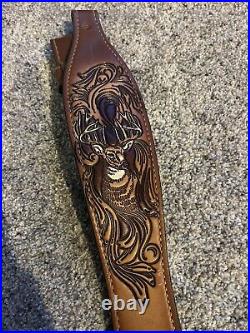 Torel Vtg Tooled Buck Top Cowhide Adjustable Padded Rifle Sling Leather Made USA