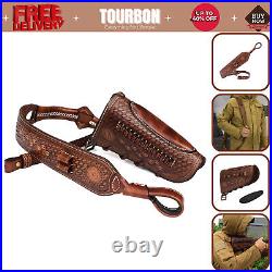 Tourbon Leather 1 Point Gun Sling Strap/Rifle Slip on Recoil Pad. 22lr Ammo Slot