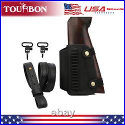 Tourbon Leather Gun Sling Strap Swivels Clip+10/22 Rifle Ammo Holder Cheek Riser