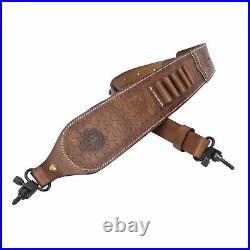 Tourbon Leather Rifle Sling Ammo Carry Strap Finger Rest withSwivels Screws Studs