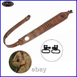 Tourbon Leather Rifle Sling GunAmmo Carry Strap Finger Rest/Swivels Screws/Stud