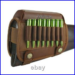 Tourbon Leather Rifle Sling Soft Padded Strap &308 Ammo Holder Cheek Riser Combo