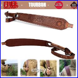 Tourbon Retro Leather Rifle Sling Gun Carry Strap Finger Rest Hunting Adjustable