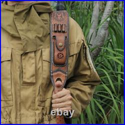 Tourbon Vintage Leather Rifle Sling Gun Ammo Carry Strap withKnife Sheath Pocket