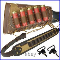 UK 1 Set Leather Canvas Shotgun Ammo Buttstock + Matched Rifle Sling For 12GA