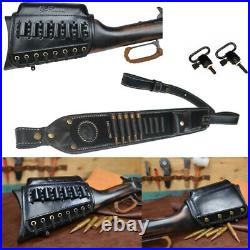 USA 1 Set Black Leather Rifle Cheek Riser Pad + Gun Shoulder Sling +Swivels