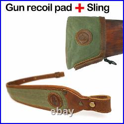USA Canvas Leather Recoil Pad Buttstock + Matching Gun Sling For Rifle Shotgun