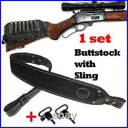 USA Canvas Leather Rifle Cartridge Buttstock + Sling Strap For 308 30-06. 45-70