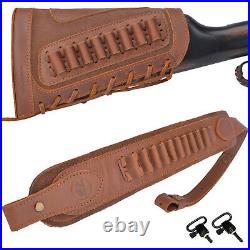 USA Leather Buttstock, Rifle Sling With Swivels For. 357.30-30.38 in Brown
