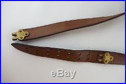 US Army Leather Rifle Sling with Brass Buckles, Vintage Antique WWI Indian War
