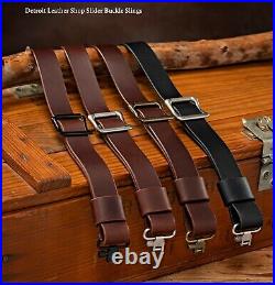 US Brown Buffalo Leather Slider Buckle Gun Sling Silver Color Hardware (Model A)