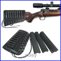 US Classic Real Leather Rifle Sling with Matched Gun Buttstock Ammo Holder