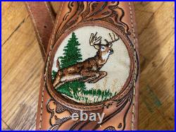 VINTAGE NOS Torel Padded Leather Gun Sling Rifle Strap Embroidered Buck Deer