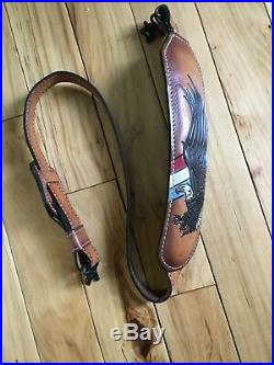 VINTAGE TOREL PADDED TOP GRAIN COWHIDE LEATHER RIFLE SLING #4825 WithEAGLE EMBOS