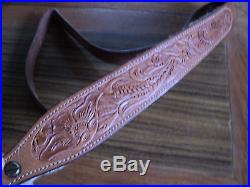 Vintage BIANCHI #70 COBRA Brown Tooled Leather Hunting Rifle Sling Very Nice