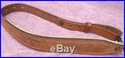 Vintage BIANCHI #70 COBRA Brown Tooled Leather Hunting Rifle Sling with Swivels