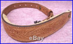 Vintage BIANCHI #70 COBRA Brown Tooled Leather Hunting Rifle Sling with Swivels