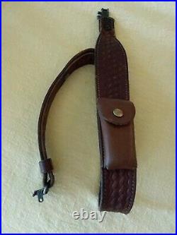 Vintage Bianchi Cobra Sling Patented Basket Weave Leather Rifle Sling Swivels