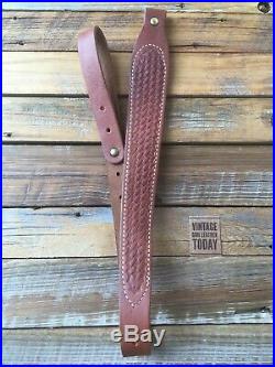 Vintage Brown Basket Stamped Suede Lined Cobra Style Adjustable Rifle Sling