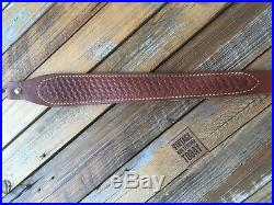 Vintage Brown Basket Stamped Suede Lined Cobra Style Adjustable Rifle Sling