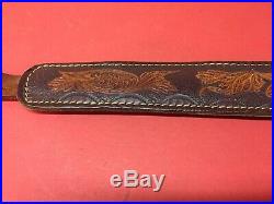 Vintage Brown Leather Rifle Sling Stamped Hand Tooled Buck Deer Padded USA 70's