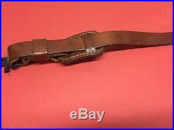 Vintage Brown Leather Rifle Sling Stamped Hand Tooled Buck Deer Padded USA 70's