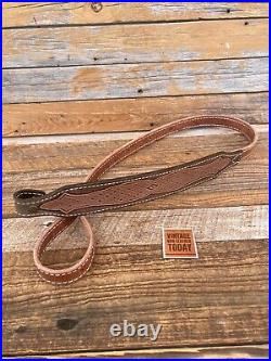 Vintage Brown Leather White Stitched Adjustable Stamped Decorative Rifle Sling