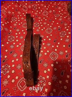 Vintage George Lawrence 5f Heavily Tooled Leather Buckle Rifle Sling W Swivels