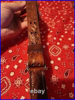 Vintage George Lawrence 5f Heavily Tooled Leather Buckle Rifle Sling W Swivels