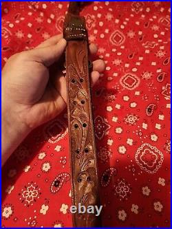 Vintage George Lawrence 5f Heavily Tooled Leather Buckle Rifle Sling W Swivels