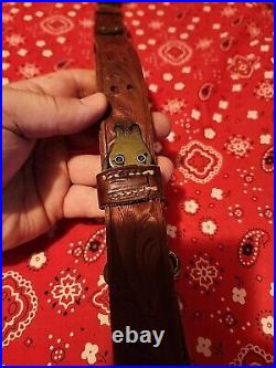 Vintage George Lawrence 5f Heavily Tooled Leather Buckle Rifle Sling W Swivels