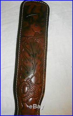 Vintage HUNTER Leather Padded Rifle Sling / Strap Deer /Acorns Design withSwivels