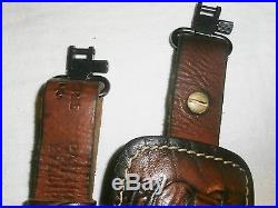Vintage HUNTER Leather Padded Rifle Sling / Strap Deer /Acorns Design withSwivels