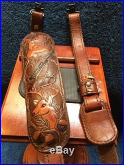 Vintage Hand Tooled Leather Padded Deer Acorn Vine Design Rifle Sling