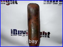 Vintage Hunter Brown Leather Rifle Sling with Embossed Whitetail Scene Padded