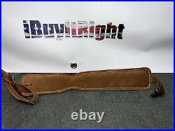 Vintage Hunter Brown Leather Rifle Sling with Embossed Whitetail Scene Padded