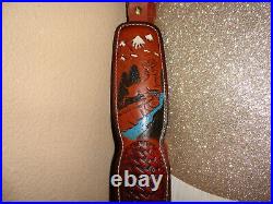 Vintage Hunter Tooled Leather Padded Rifle Sling Deer Mountain Stream Brand New