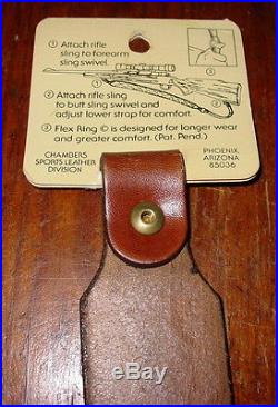 Vintage Hunting Rifle Gun Sling Pathfinder Tooled Leather Outdoor Game Scene NOS