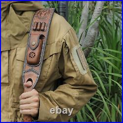 Vintage Leather Rifle Sling 308win Ammo Carry Strap Knife Sheath Pocket-TOURBON