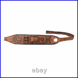 Vintage Leather Rifle Sling 308win Ammo Carry Strap Knife Sheath Pocket-TOURBON