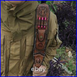 Vintage Leather Rifle Sling 308win Ammo Carry Strap Knife Sheath Pocket-TOURBON