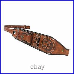 Vintage Leather Rifle Sling 308win Ammo Carry Strap Knife Sheath Pocket-TOURBON