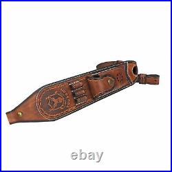 Vintage Leather Rifle Sling 308win Ammo Carry Strap Knife Sheath Pocket-TOURBON