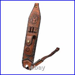 Vintage Leather Rifle Sling 308win Ammo Carry Strap Knife Sheath Pocket-TOURBON