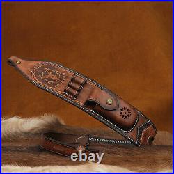 Vintage Leather Rifle Sling 308win Ammo Carry Strap Knife Sheath Pocket-TOURBON