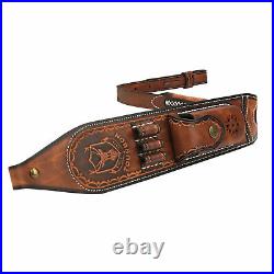 Vintage Leather Rifle Sling 308win Ammo Carry Strap Knife Sheath Pocket-TOURBON