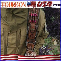Vintage Leather Rifle Sling Gun Ammo Carry Strap withKnife Sheath Pocket in USA