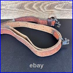 Vintage Leather Rifle Sling Military 1 Adjustable Strap Swivels Basket Weave