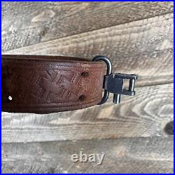 Vintage Leather Rifle Sling Military 1 Adjustable Strap Swivels Basket Weave